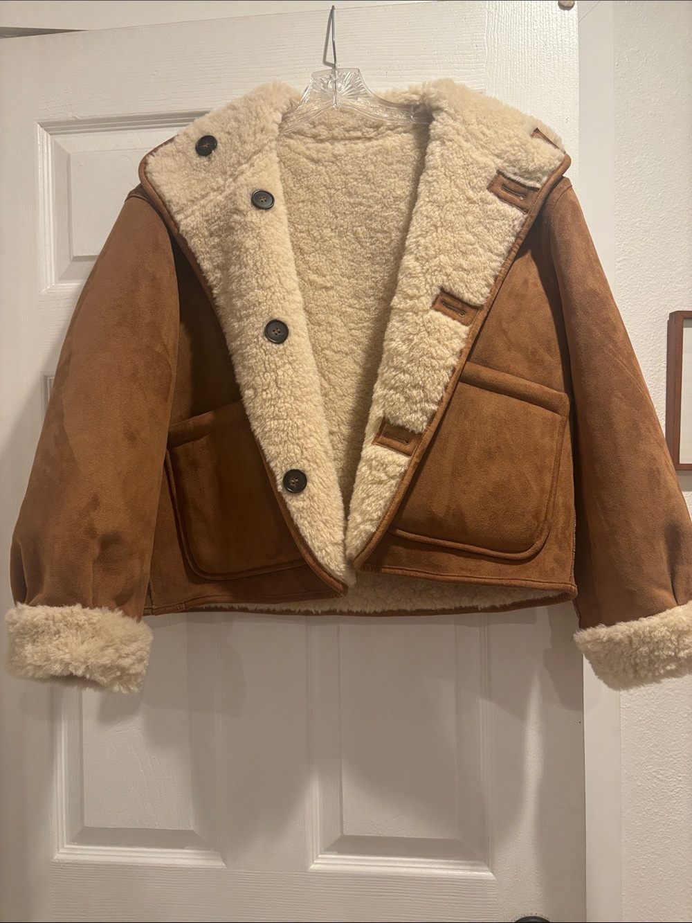 Zara Real Suede Shearling Reversable Jacket in Camel XS - Picture 9 of 10